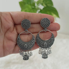 Gorgeous Detailed Drop Jhumka Silver Oxidised Trendy Earrings