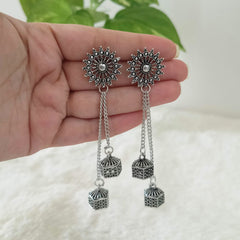 Ethnic Double Jhumka Silver Oxidised Trendy Earrings