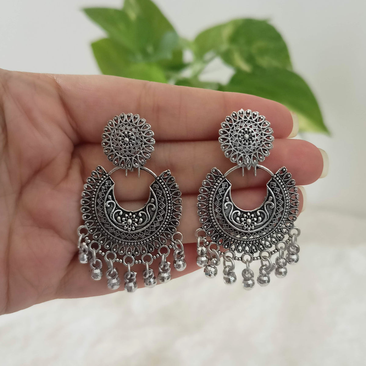 Chaand Baaliyan Beautiful Silver Oxidised Trendy Earrings