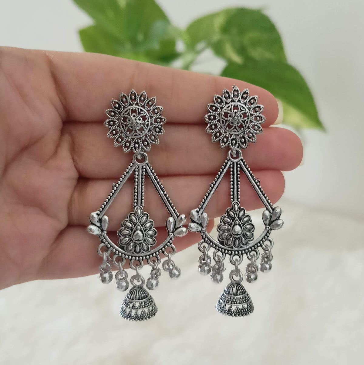 Tribal Drop Jhumka Silver Oxidised Trendy Earrings