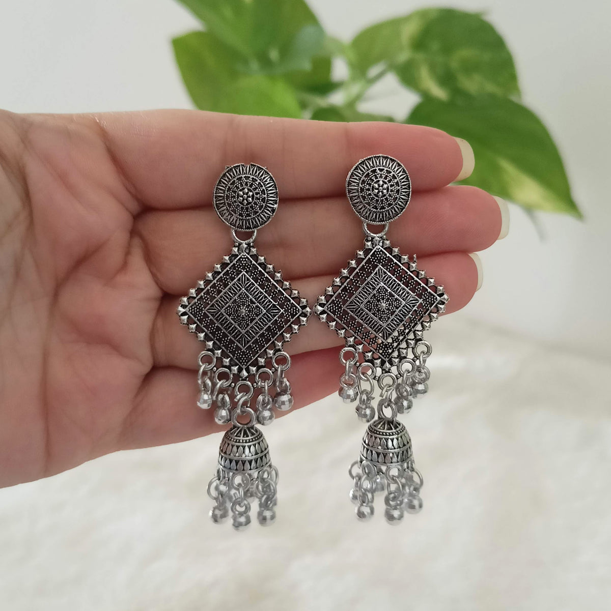 Traditional Drop Jhumka Silver Oxidised Trendy Earrings