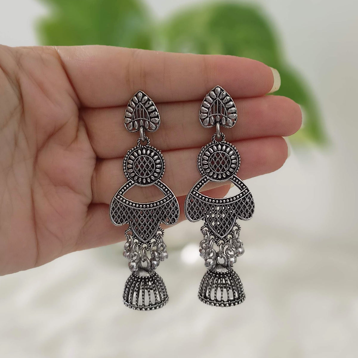 Long Traditional Jhumka Silver Oxidised Trendy Earrings