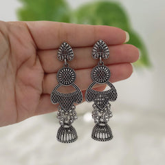 Long Traditional Jhumka Silver Oxidised Trendy Earrings