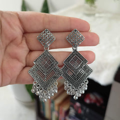 Elegant Double Layer Silver Oxidised Trendy Earrings