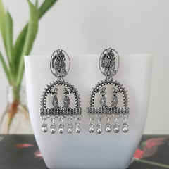 Radha Krishna Design Silver Oxidized Trendy Earrings