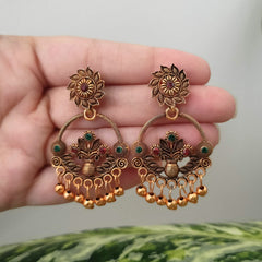 Flower Pot Design Chaandbali Golden Oxidised Trendy Earrings