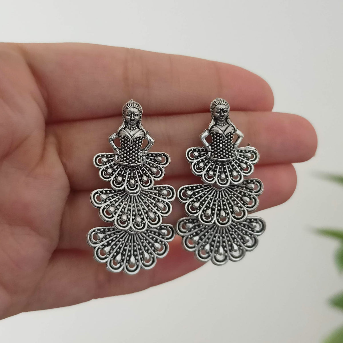 Dancing Girl Trendy Silver Oxidised Earrings