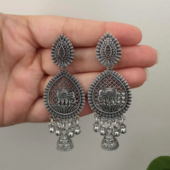 Elephant Design Cute Jhumka Silver Oxidised Earrings