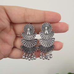 Beautiful Dancing Peacock Silver Oxidised Earrings
