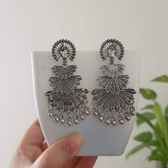 Dancing Peacock Beautiful Silver Oxidised Earrings