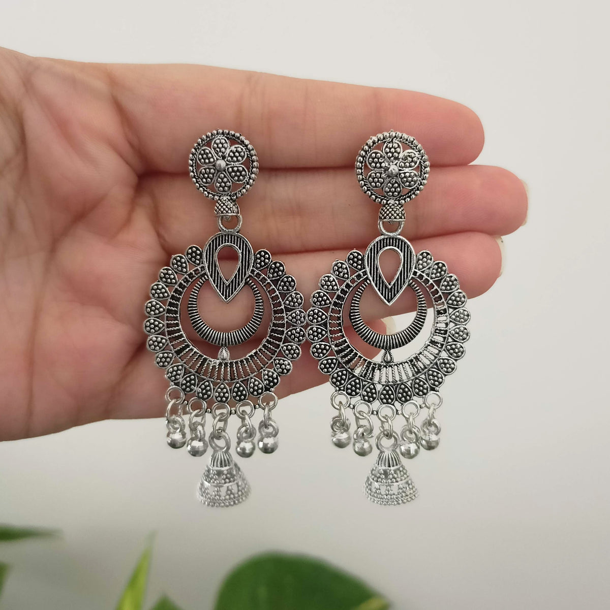 Gorgeous Small Jhumka Silver Oxidised Earrings
