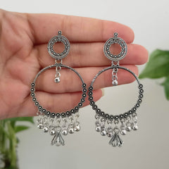 Cute Little Flowers Design Jhumka Silver Oxidised Earrings