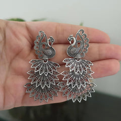 Peacock Dancing Trendy Oxidised Silver Earrings