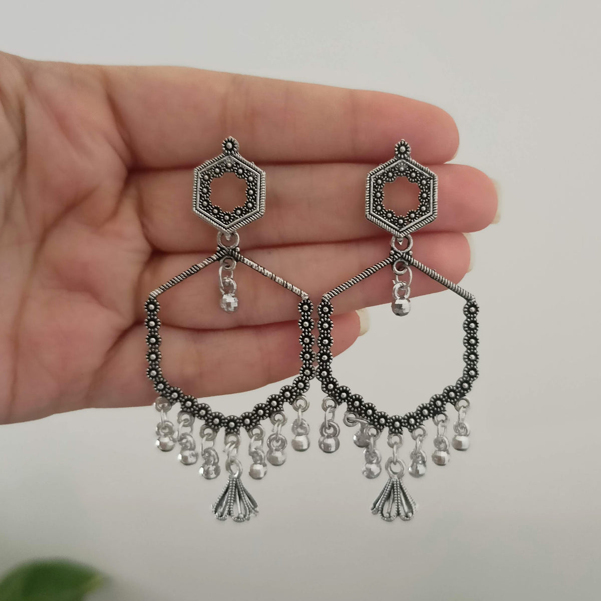 Flowers Tiny design Jhumka Oxidised Silver Earrings