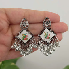 Bird Design Sticker Oxidised Silver Earrings