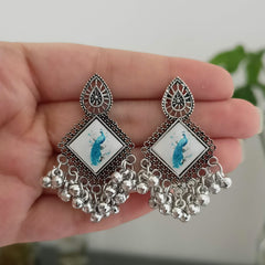 Peacock Design Sticker Oxidised Silver Earrings