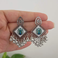 Dancing Peacock Design Sticker Oxidised Silver Earrings