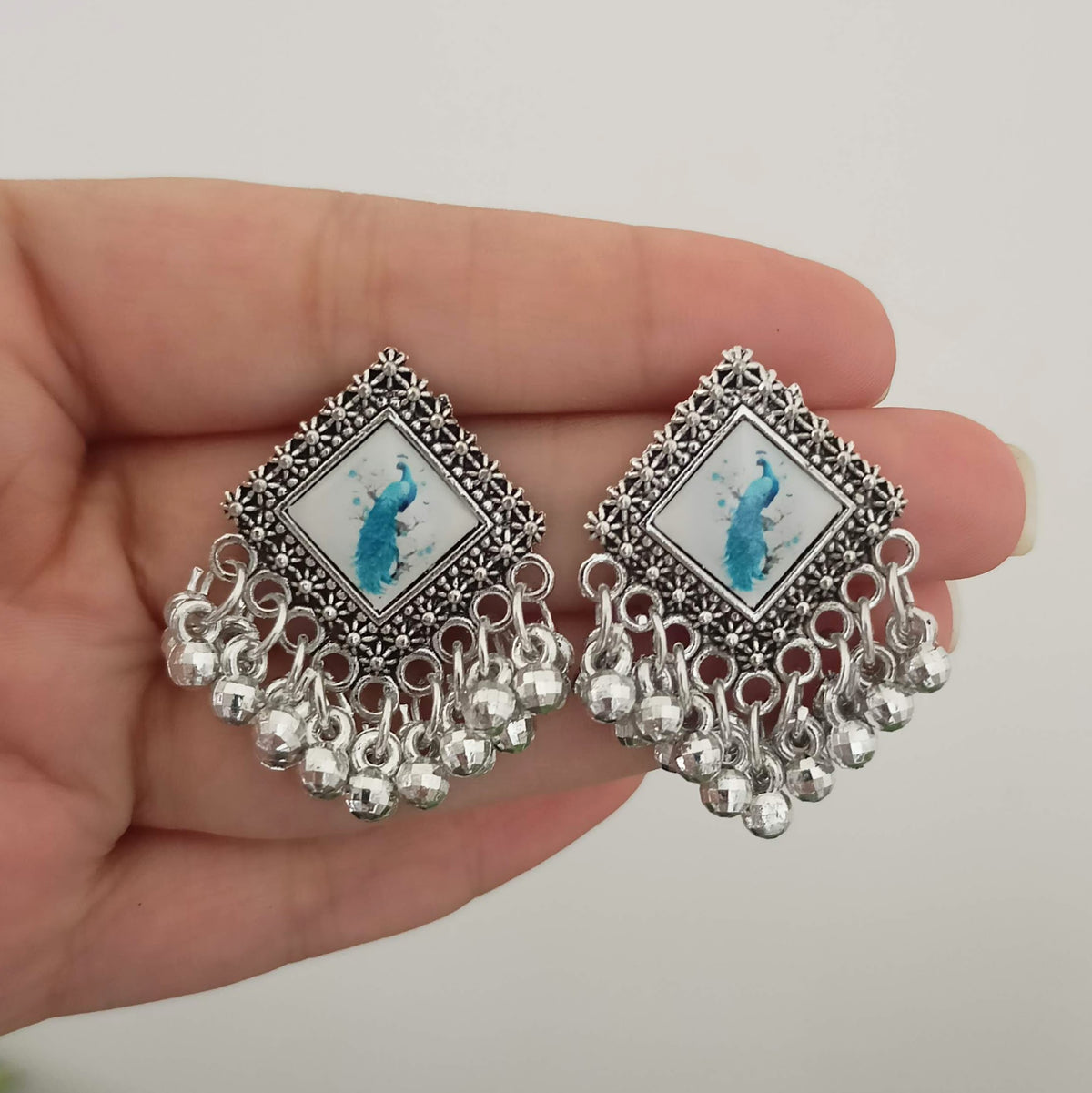 Cute Peacock Design Sticker Studs Oxidised Silver Earrings
