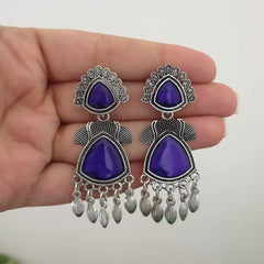 Indigo Color Beautiful Oxidised Silver Earrings