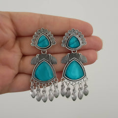 Blue Color Beautiful Oxidised Silver Earrings
