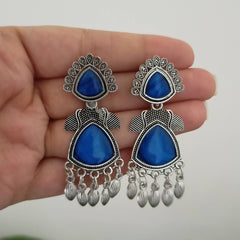 Dark Blue Color Beautiful Oxidised Silver Earrings