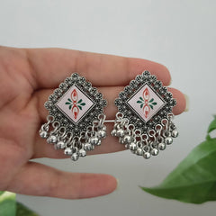 Beautiful Print Sticker Studs Oxidised Silver Earrings