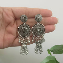 Bollywood Style Jhumka Oxidised Silver Earrings