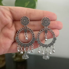 Drop Umbrella Shape Jhumka Oxidised Silver Earrings