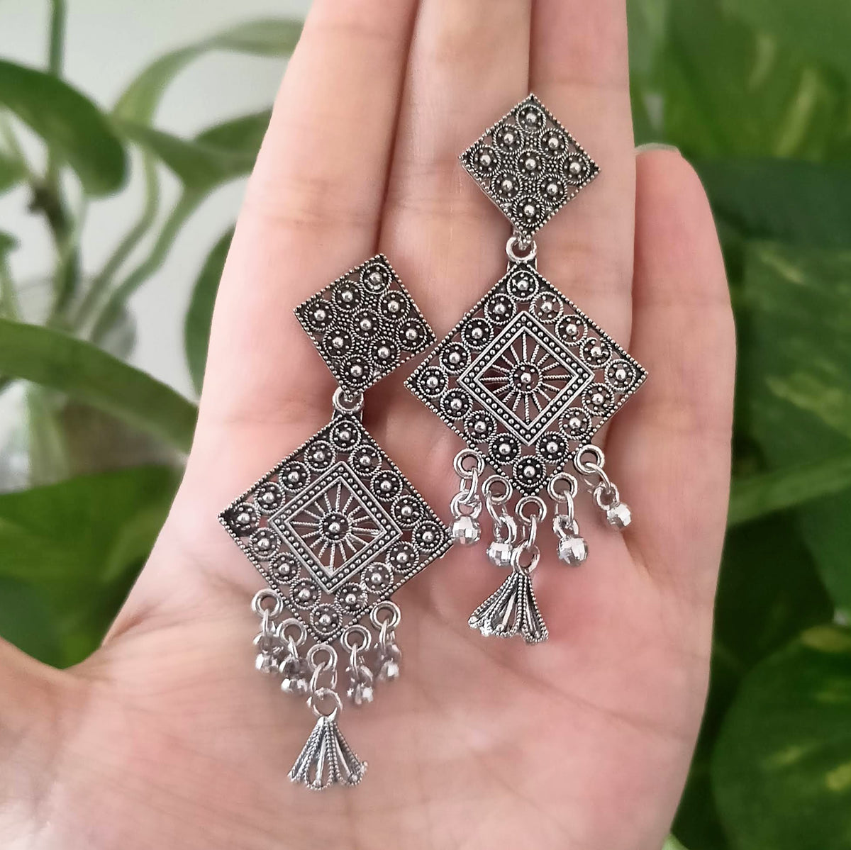 Cute Drop Jhumka Oxidised Silver Trending Earrings