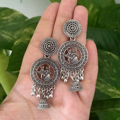 Couple Dancing Drop Jhumka Oxidised Silver Trending Earrings