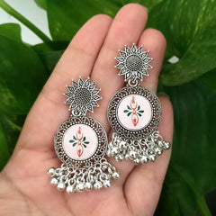 Beautiful Design Sticker Round Oxidised Silver Trending Earrings