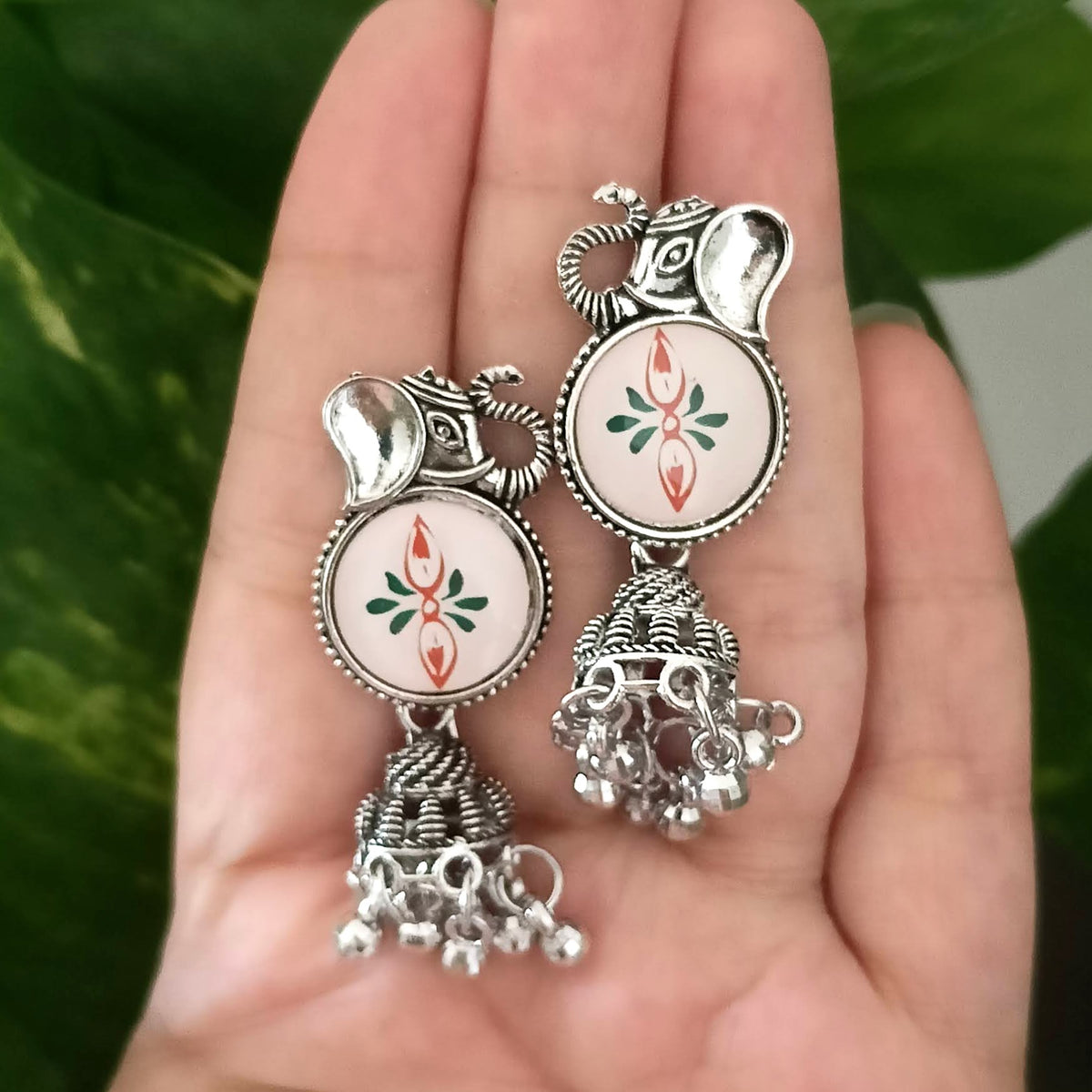 Elephant Jhumka Round Sticker Oxidised Silver Trending Earrings