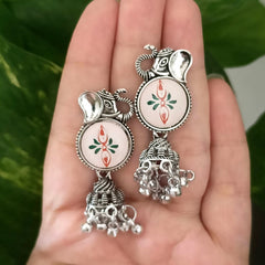 Elephant Jhumka Round Sticker Oxidised Silver Trending Earrings
