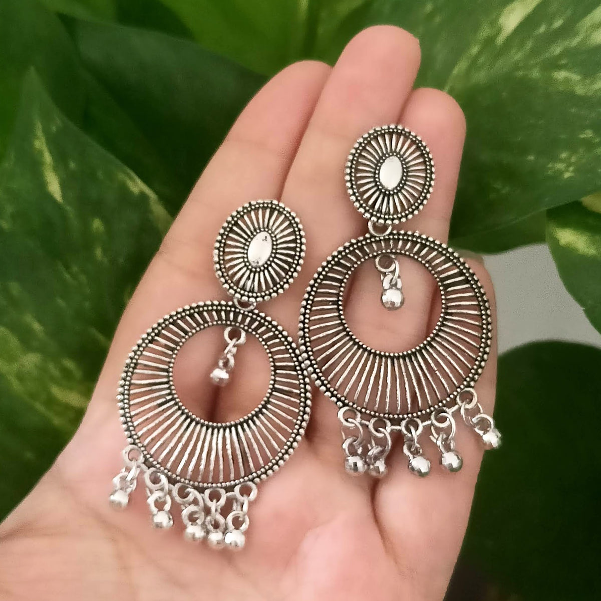 Gorgeous Round Oxidised Silver Trending Earrings