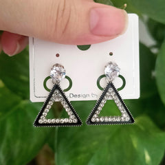Triangle Shape Black Stone Studded Fashion Korean Earrings