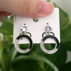Round Shape Black Stone Studded Fashion Korean Earrings