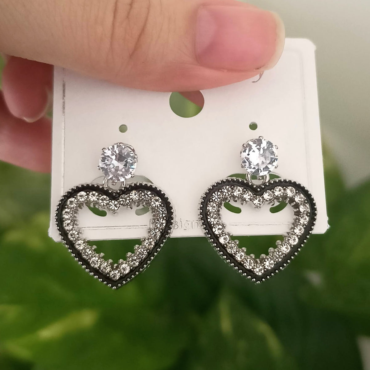 Heart Shape Black Stone Studded Fashion Korean Earrings