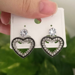 Heart Shape Black Stone Studded Fashion Korean Earrings