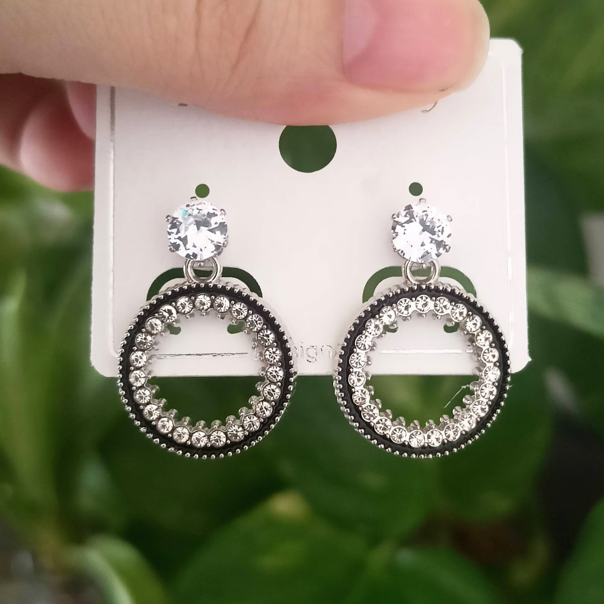 Round Design Black Stone Studded Fashion Korean Earrings