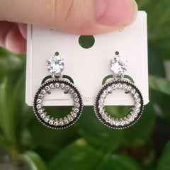 Round Design Black Stone Studded Fashion Korean Earrings