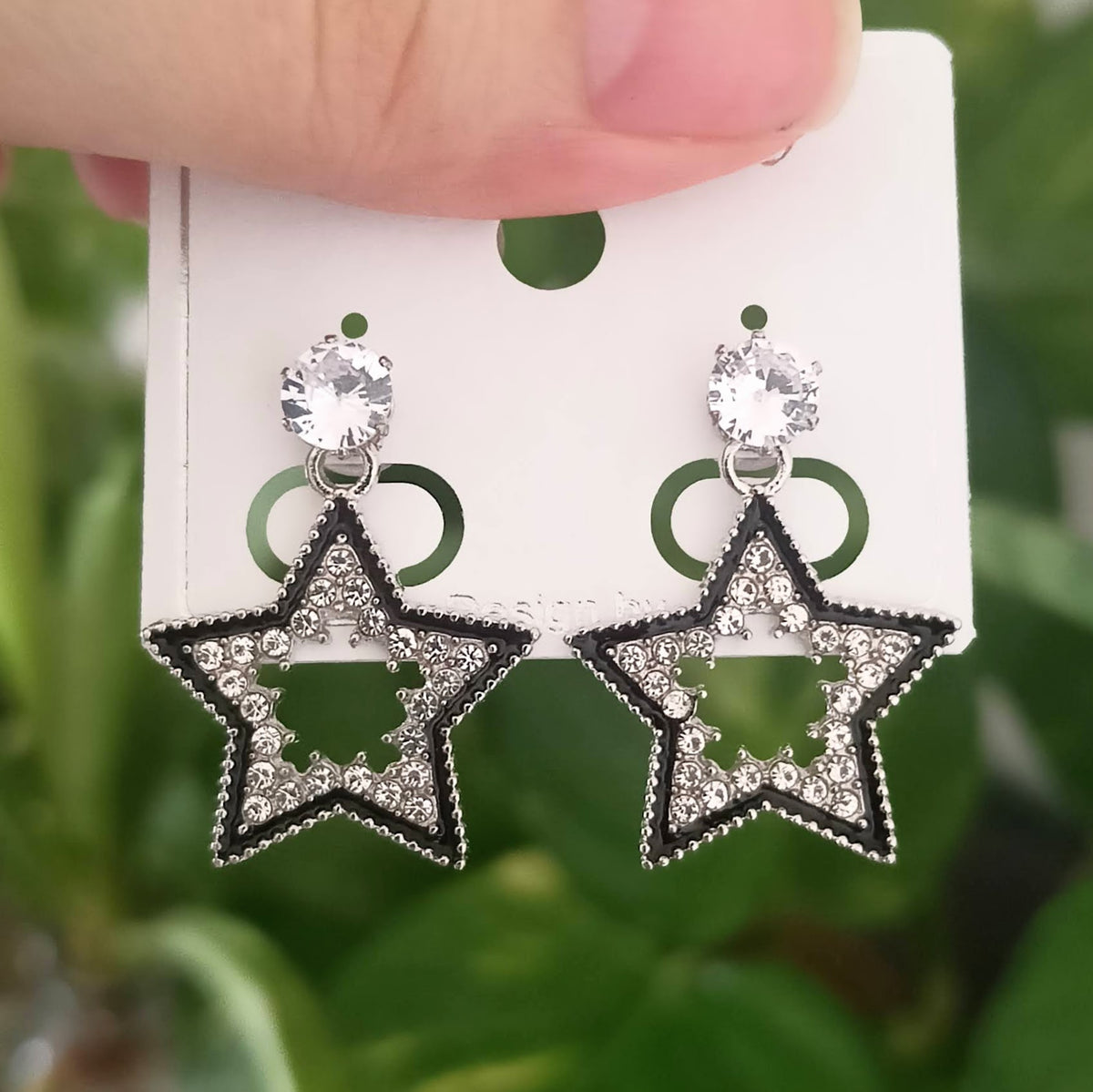 Star Design Black Stone Studded Fashion Korean Earrings