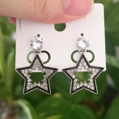 Star Design Black Stone Studded Fashion Korean Earrings