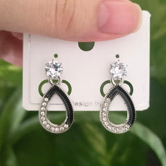 Water Drop Design Black Stone Studded Fashion Korean Earrings