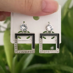 Square Design Black Stone Studded Fashion Korean Earrings