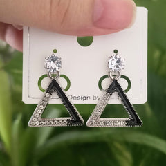 Triangle Design Black Stone Studded Fashion Korean Earrings
