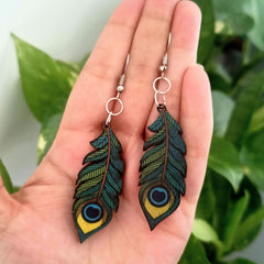Peacock Feather Krishna Ji Janmashtami Special Wooden Earrings