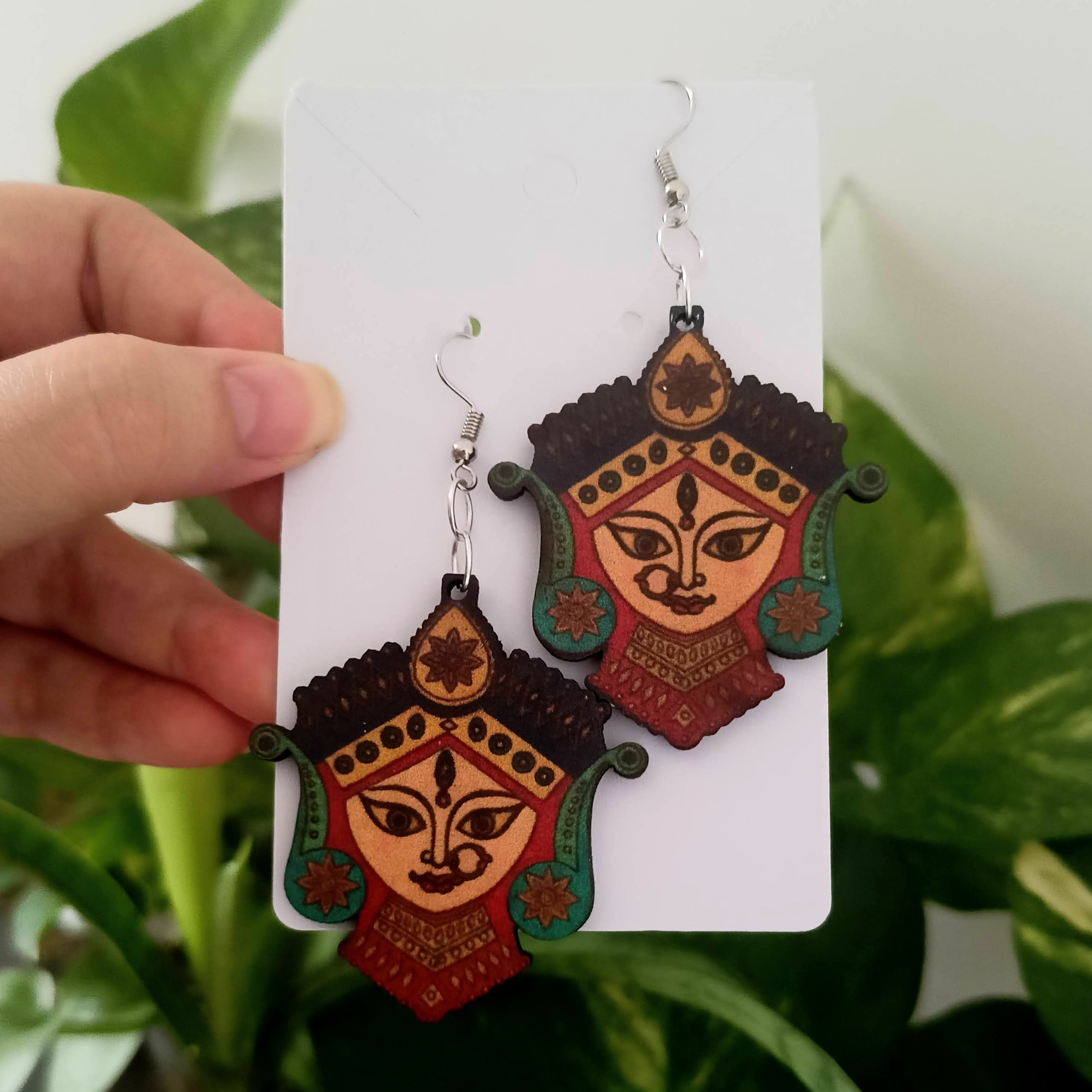 Devi Maa Durga Navratri Special Wooden Beautiful Earrings