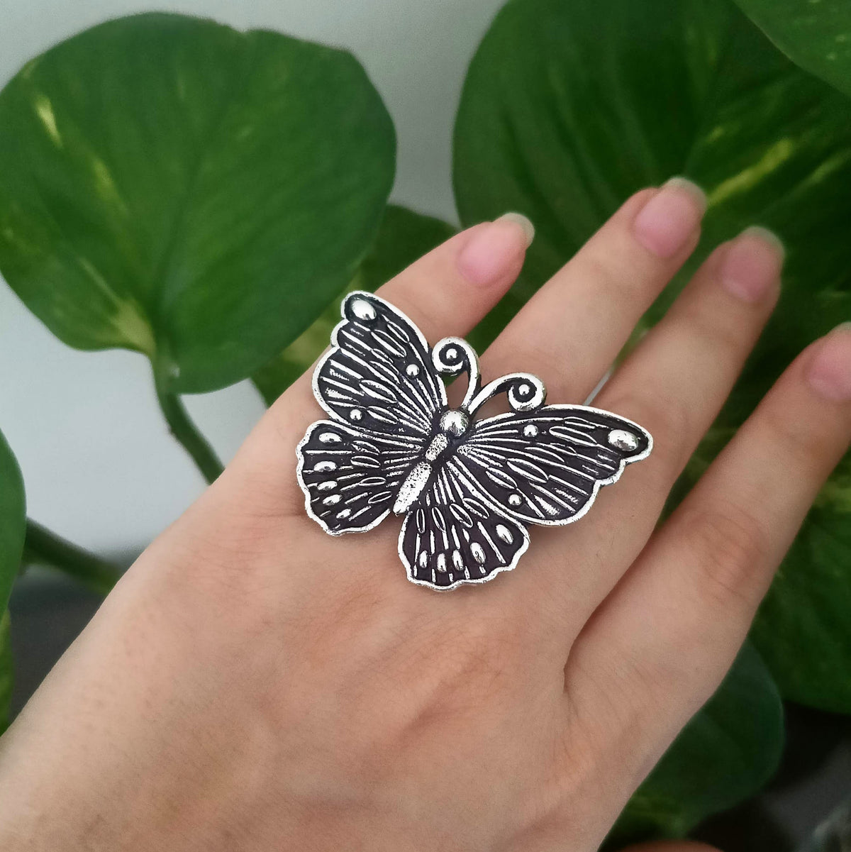 Butterfly Big Silver Oxidised Adjustable Beautiful Finger Ring