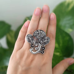 Peacock Silver Oxidised Adjustable Beautiful Finger Ring