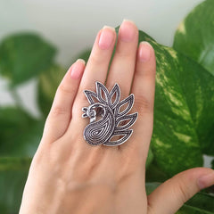 Trending Peacock Silver Oxidised Adjustable Beautiful Finger Ring